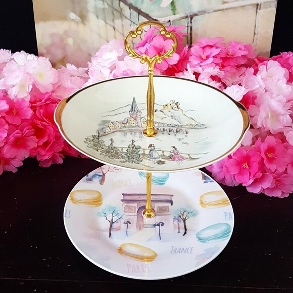 Handmade 2 Tier Cake Stand Dessert Jewelry Trinket Tray Tea Party Decor Gift - Picture 1 of 5